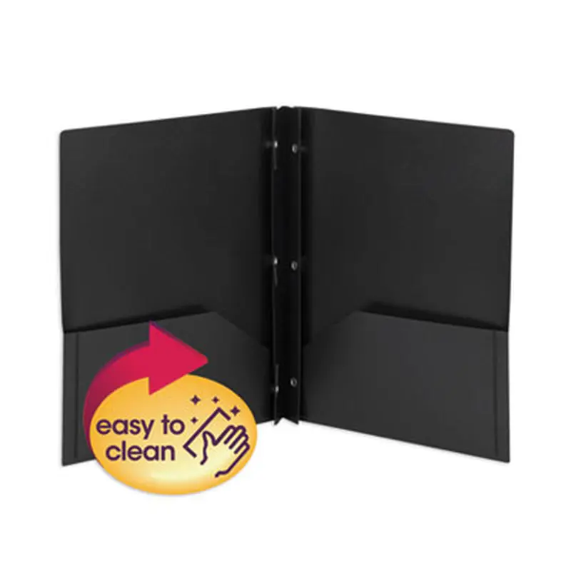 Poly Two-Pocket Folder with Fasteners, 180-Sheet Capacity, 11 x 8.5, Black, 25/Box - Pocket Folders | Smead
