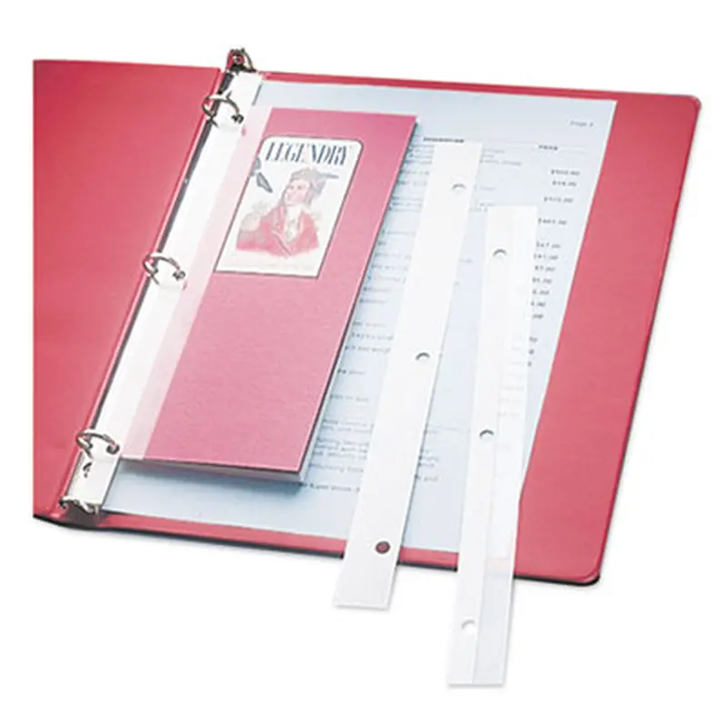 Self-Adhesive Attaching Strips, 3-Hole Punched, 1 x 11, Clear, 200/Box - Binder Strips | C-Line