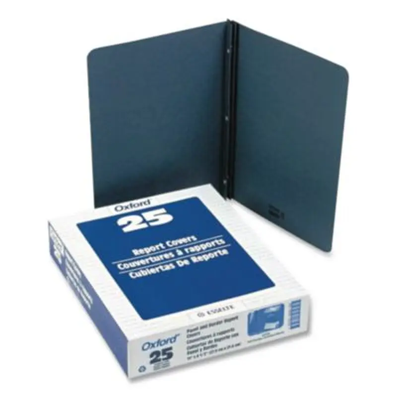 Title Panel and Border Front Report Cover, Three-Prong Fastener, 0.5" Capacity, Dark Blue/Dark Blue, 25/Box - Report Covers | Oxford