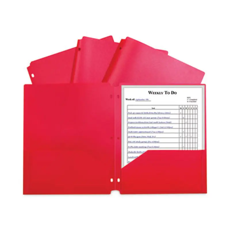 Two-Pocket Heavyweight Poly Portfolio Folder, 3-Hole Punch, 11 x 8.5, Red, 25/Box - Pocket Folders | C-Line