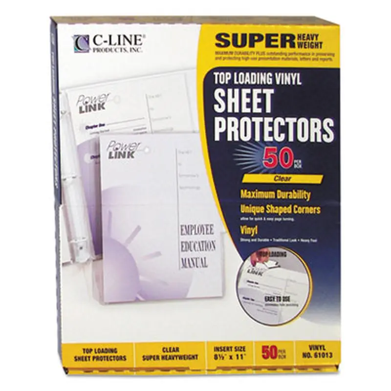 Vinyl Sheet Protectors, Super Heavy-Duty, Side: 3-Hole Punched, Top Load 8.5 x 11 Insert, Clear Front, 50/Box - Sheet Protectors | C-Line