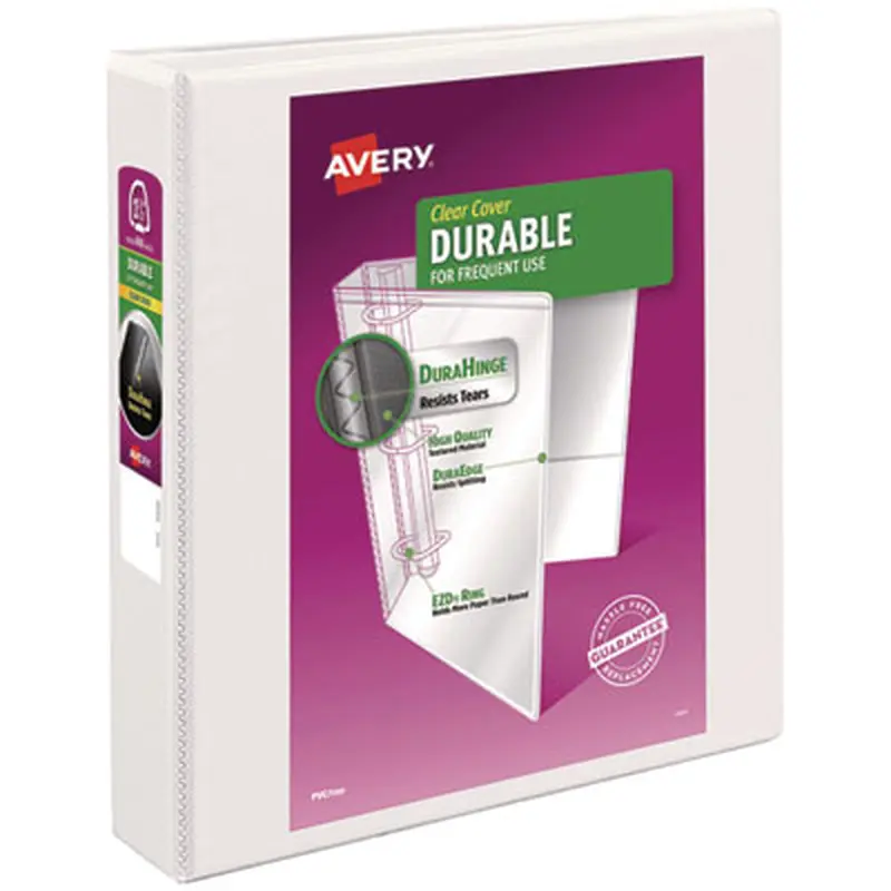 Durable View Binder with DuraHinge and EZD Rings, 3 Rings, 1.5" Capacity, 11 x 8.5, White, (9401) - Binders | Avery