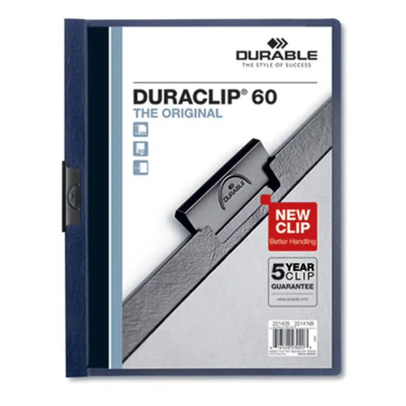 DuraClip Report Cover with Clip Fastener, 8.5 x 11, Clear/Navy, 25/Box - Report Covers | Durable