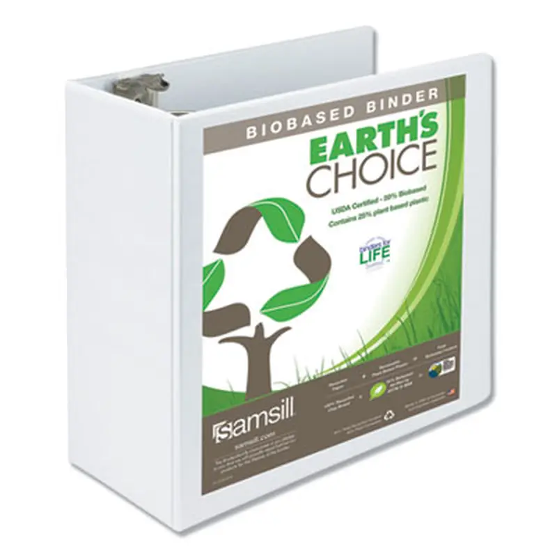 Earth's Choice Plant-Based Round Ring View Binder, 3 Rings, 5" Capacity, 11 x 8.5, White - Binders | Samsill