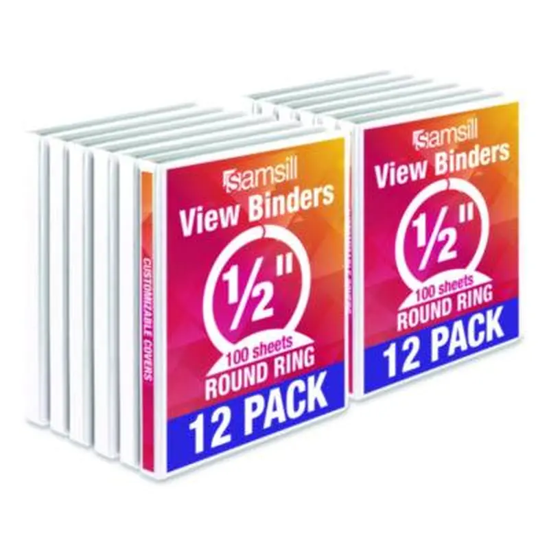 Economy Round Ring View Binders, 3 Rings, 0.5" Capacity, 11.5 x 8.5, White, 12/Carton - Binders | Samsill