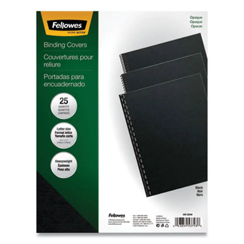 Futura Presentation Covers for Binding Systems, Plastic, Square Corners, 11 x 8.5, Matte Black, 25/Pack - Binding Systems Covers | Fellowes