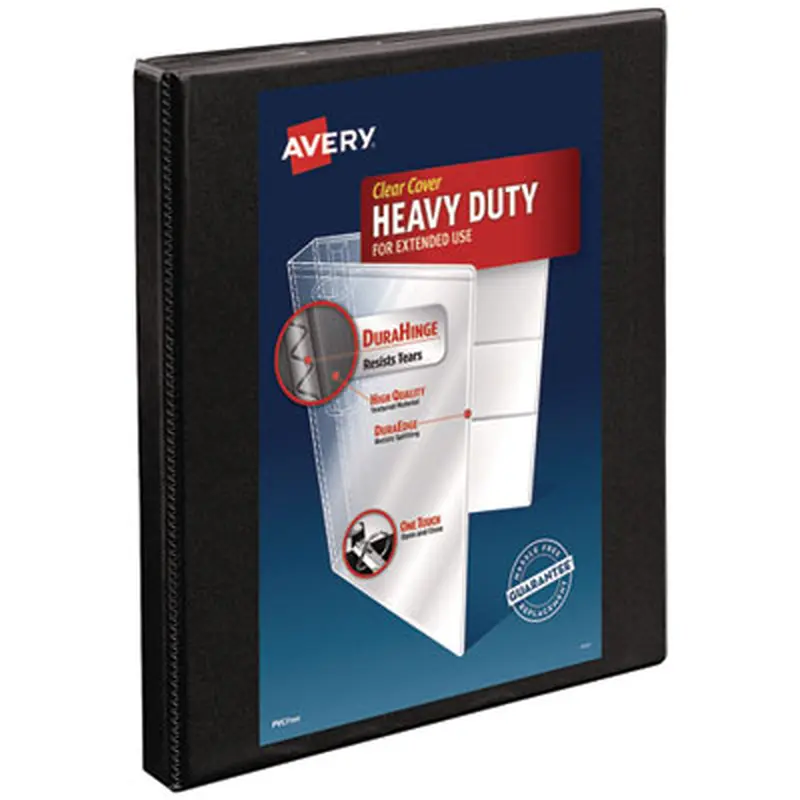 Heavy-Duty Non Stick View Binder with DuraHinge and Slant Rings, 3 Rings, 0.5" Capacity, 11 x 8.5, Black, (5233) - Binders | Avery