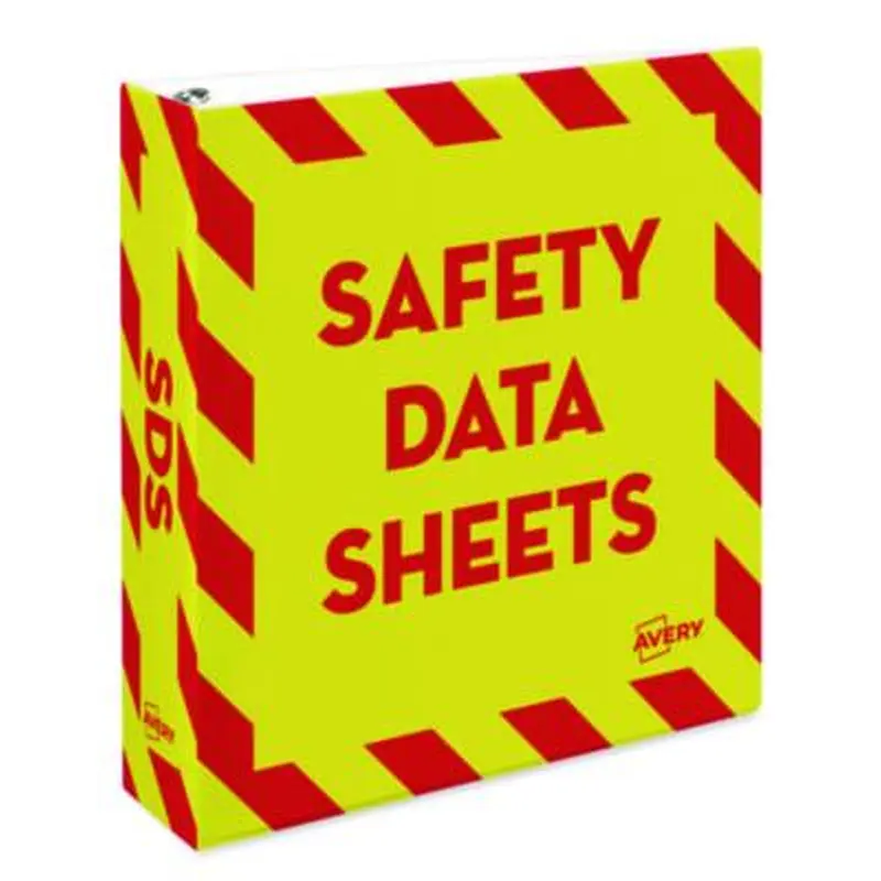Heavy-Duty Preprinted Safety Data Sheet Binder, 3 Rings, 2" Capacity, 11 x 8.5, Yellow/Red - Binders | Avery