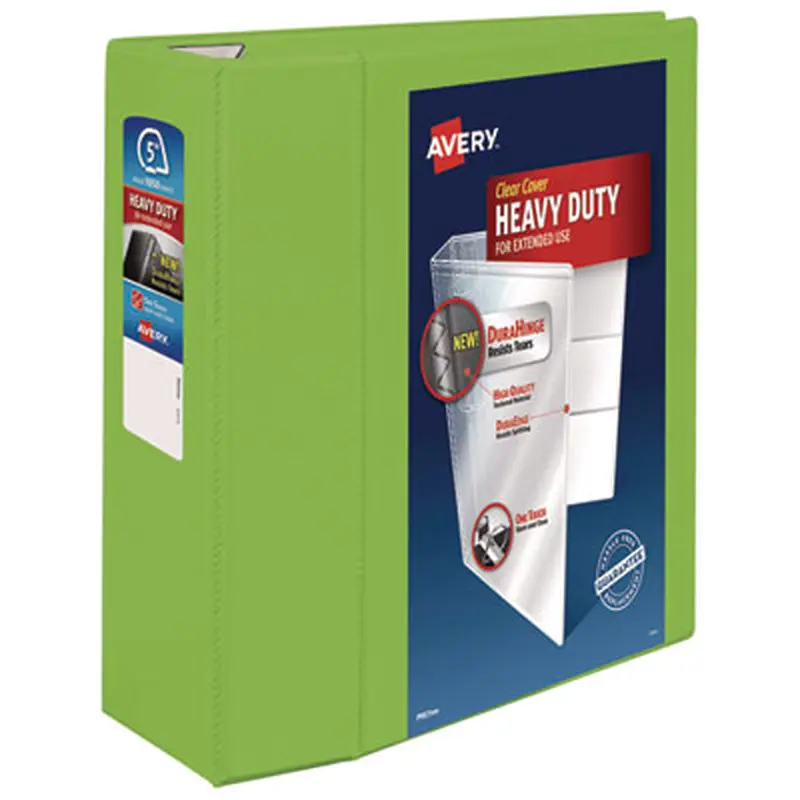 Heavy-Duty View Binder with DuraHinge and Locking One Touch EZD Rings, 3 Rings, 5" Capacity, 11 x 8.5, Chartreuse - Binders | Avery