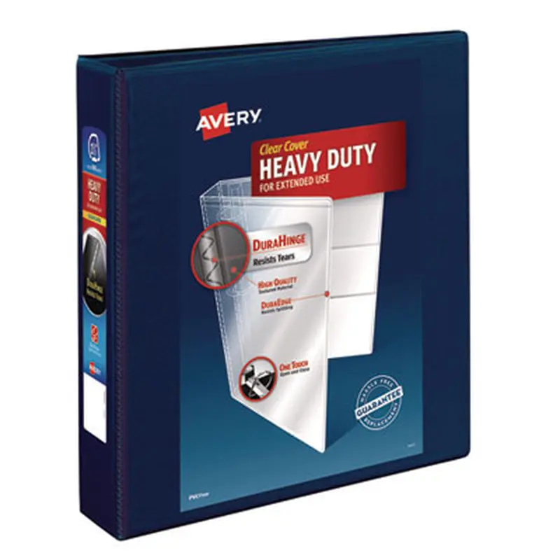 Heavy-Duty View Binder with DuraHinge and One Touch EZD Rings, 3 Rings, 1.5" Capacity, 11 x 8.5, Navy Blue - Binders | Avery