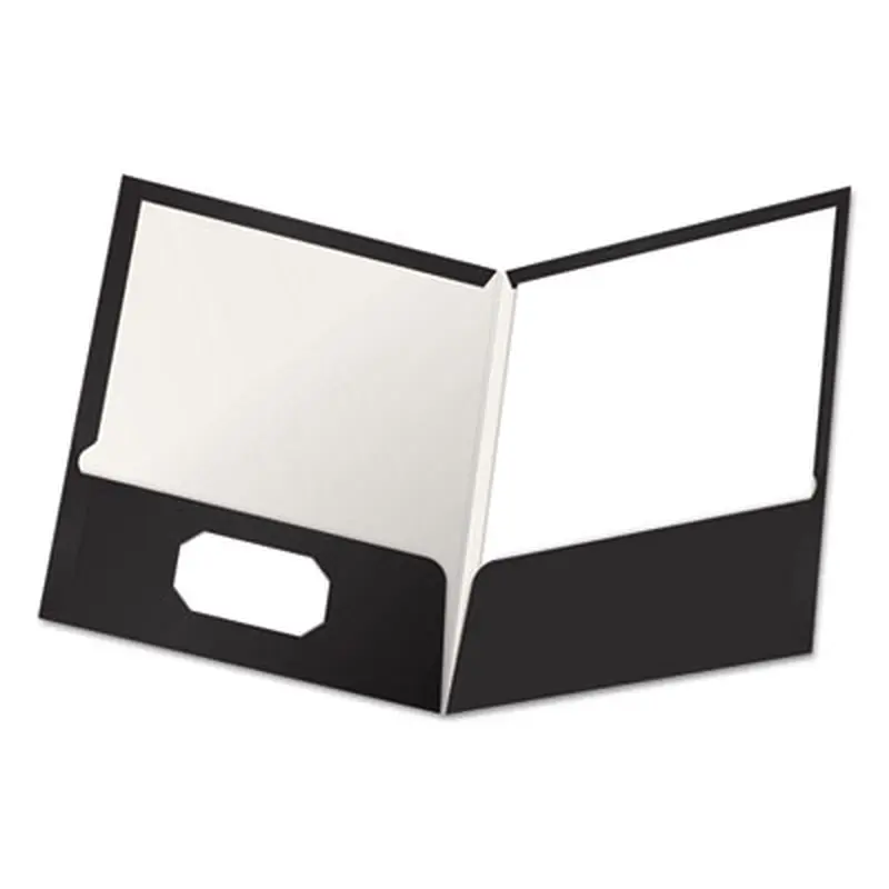 High Gloss Laminated Paperboard Folder, 100-Sheet Capacity, 11 x 8.5, Black, 25/Box - Pocket Folders | Oxford
