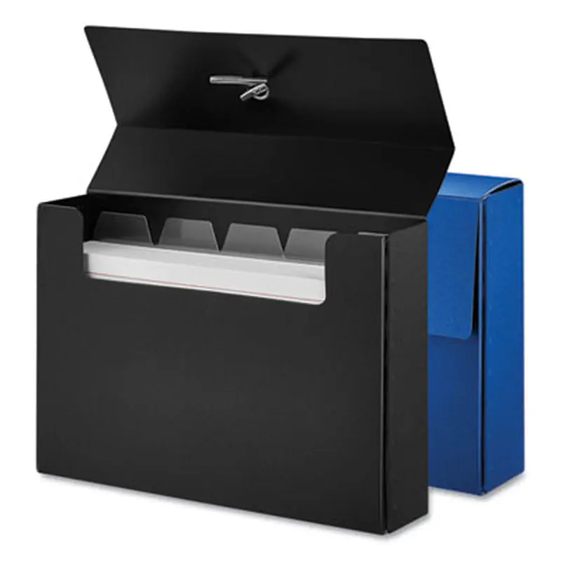 Poly Index Card Box, Holds 100 3 x 5 Cards, 3 x 1.33 x 5, Plastic, Black/Blue, 2/Pack - Card Holders | Universal