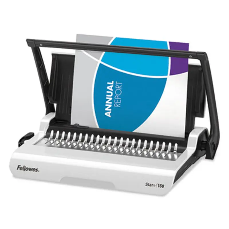 Star  150 Manual Comb Binding Machine, 150 Sheets, 17.69 x 9.81 x 3.13, White - Binding Machines | Fellowes