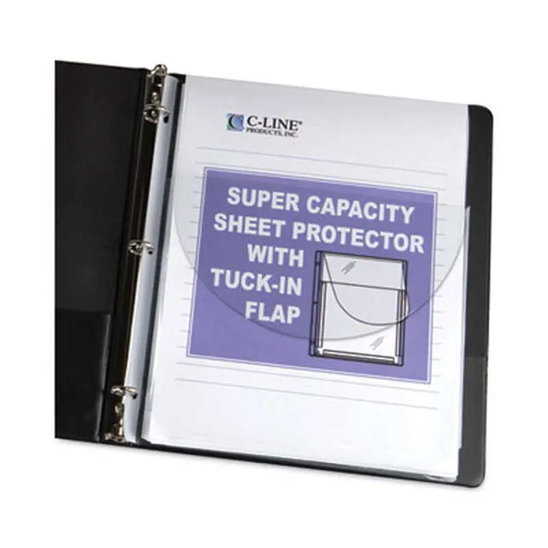 Super Capacity Sheet Protectors with Tuck-In Flap, Super Heavy-Duty, Side: 3-Hole Punched, 8.5 x 11 Insert, Clear, 10/Pack - Sheet Protectors | C-Line