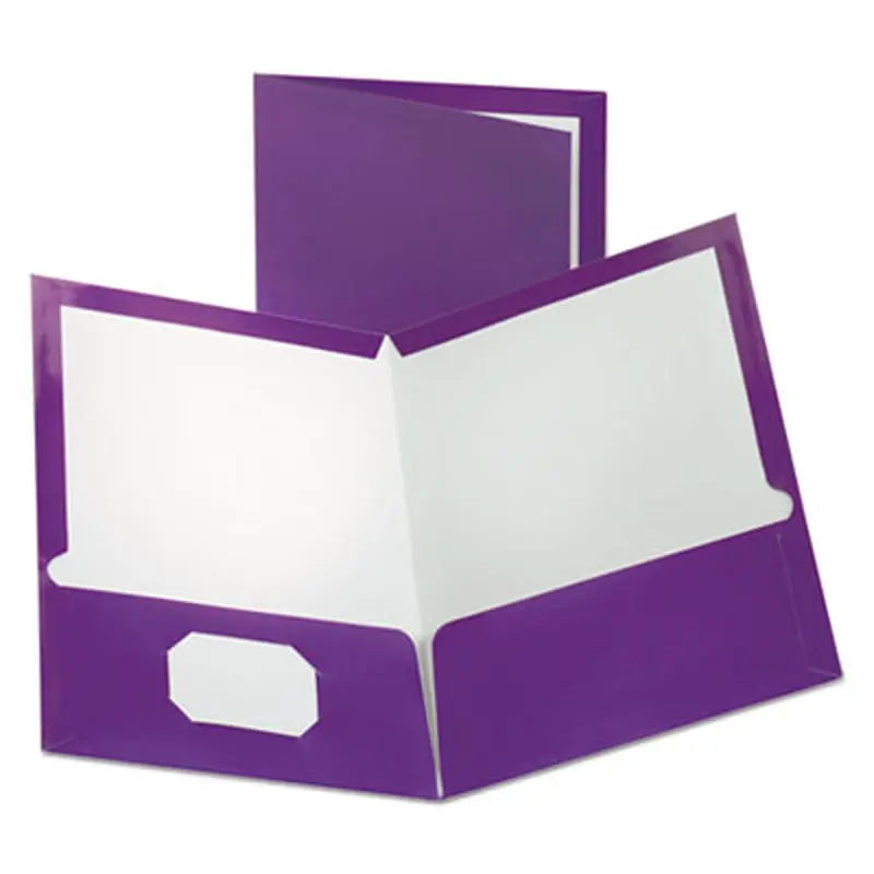 Two-Pocket Laminated Folder, 100-Sheet Capacity, 11 x 8.5, Metallic Purple, 25/Box - Pocket Folders | Oxford