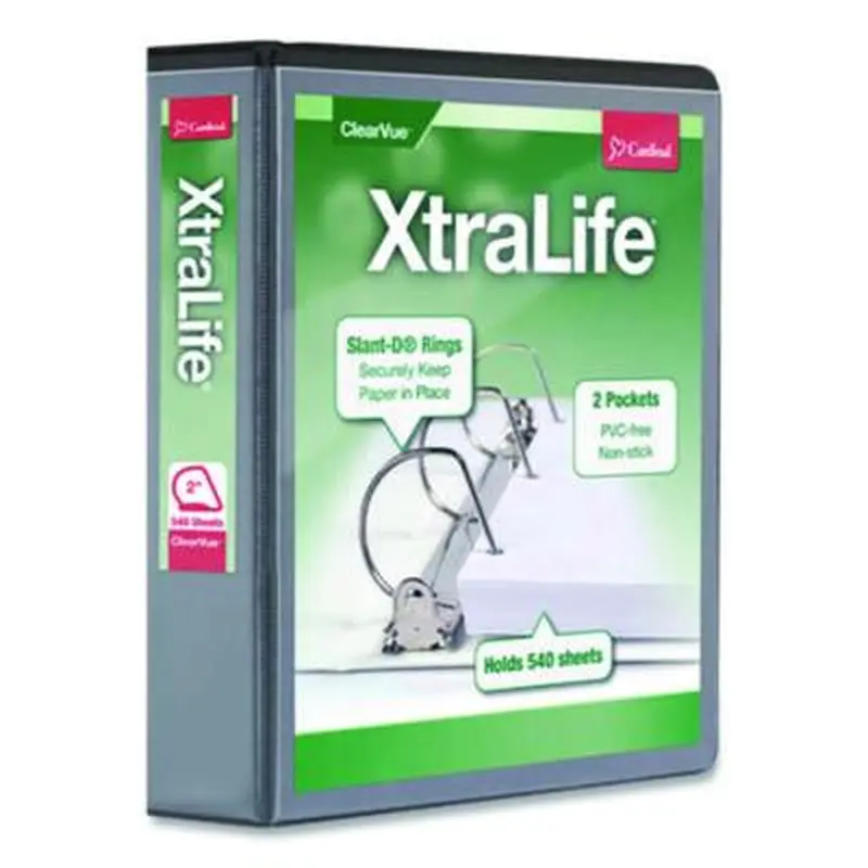 XtraLife ClearVue Non-Stick Slant-D Ring Binder, 3 Rings, 2" Capacity, 11 x 8.5, Black - Binders | Cardinal
