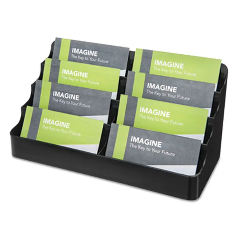 8-Tier Recycled Business Card Holder, Holds 400 Cards, 7.88 x 3.88 x 3.38, Plastic, Black - Card Holders | deflecto