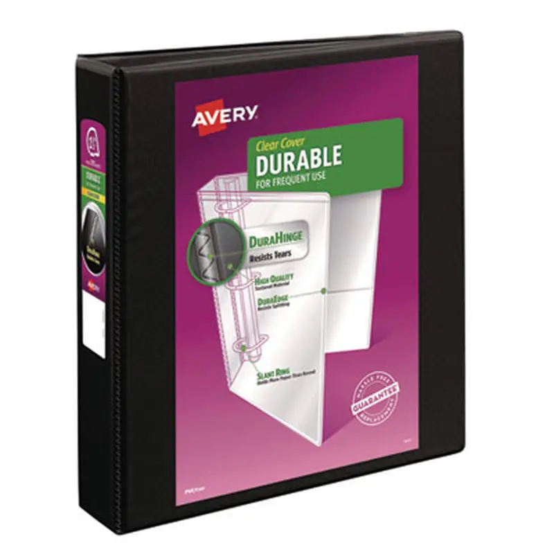 Durable View Binder with DuraHinge and EZD Rings, 3 Rings, 1.5" Capacity, 11 x 8.5, Black, (9400) - Binders | Avery