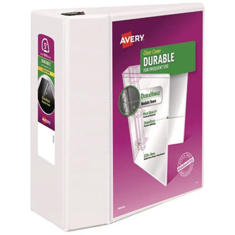 Durable View Binder with DuraHinge and EZD Rings, 3 Rings, 5" Capacity, 11 x 8.5, White, (9901) - Binders | Avery