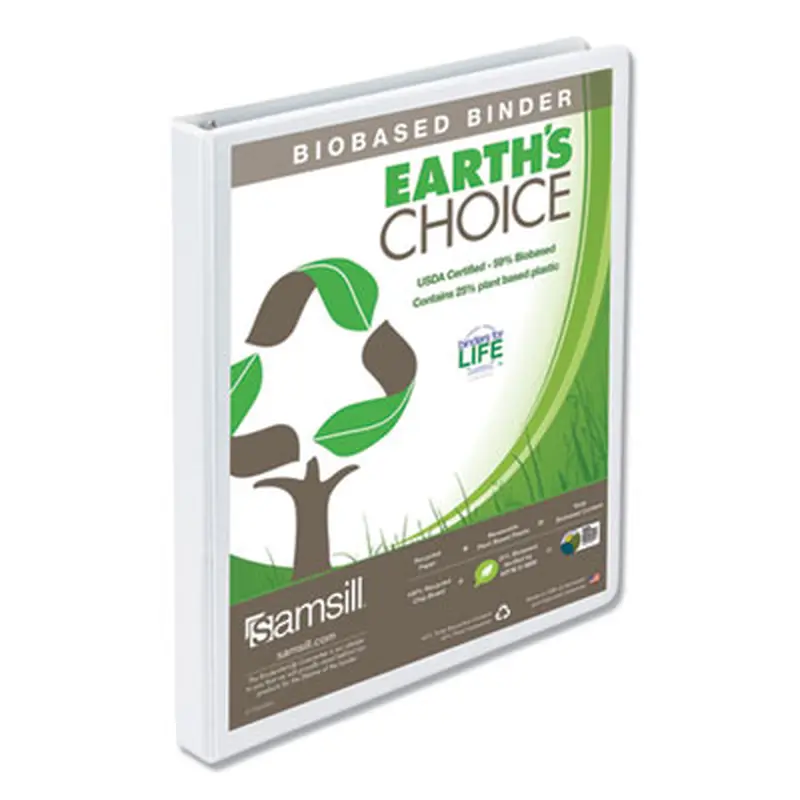 Earth's Choice Plant-Based Round Ring View Binder, 3 Rings, 0.5" Capacity, 11 x 8.5, White - Binders | Samsill