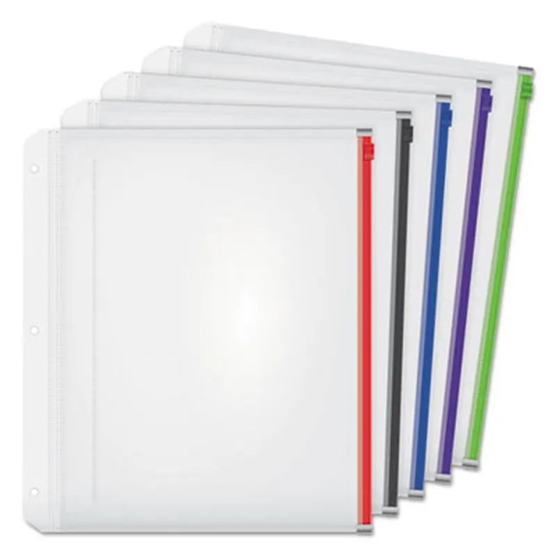 Expanding Zipper Binder Pocket, 8.5 x 11, Assorted Colors, 5/Pack - Binder Pockets | Cardinal