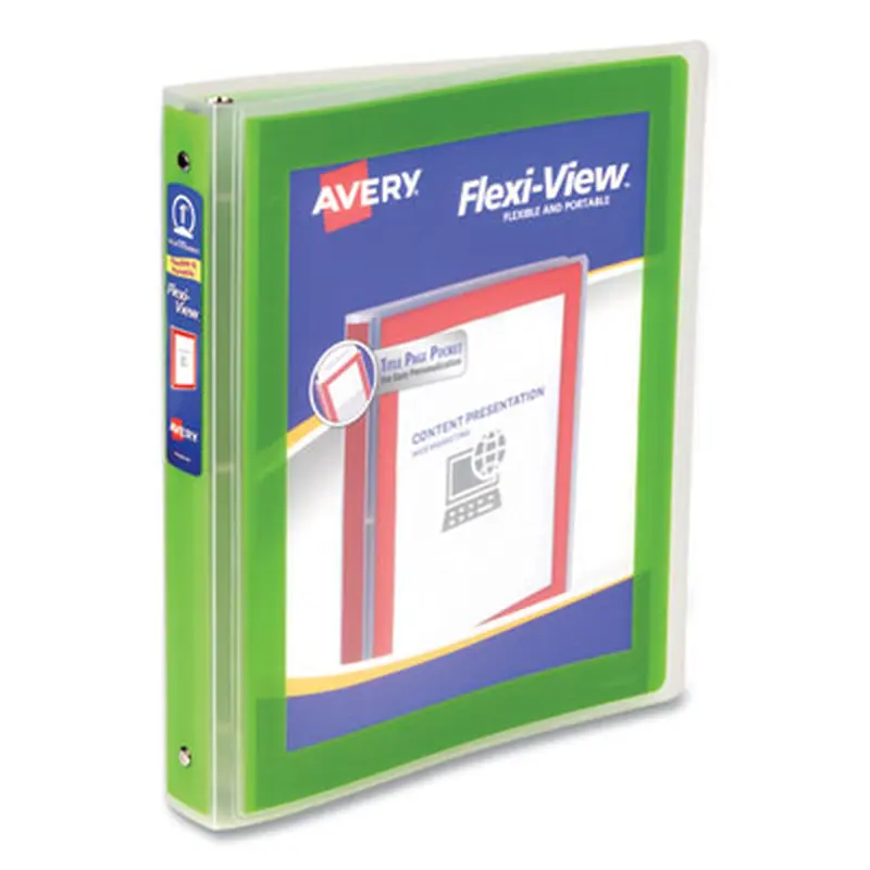 Flexi-View Binder with Round Rings, 3 Rings, 1" Capacity, 11 x 8.5, Green - Binders | Avery