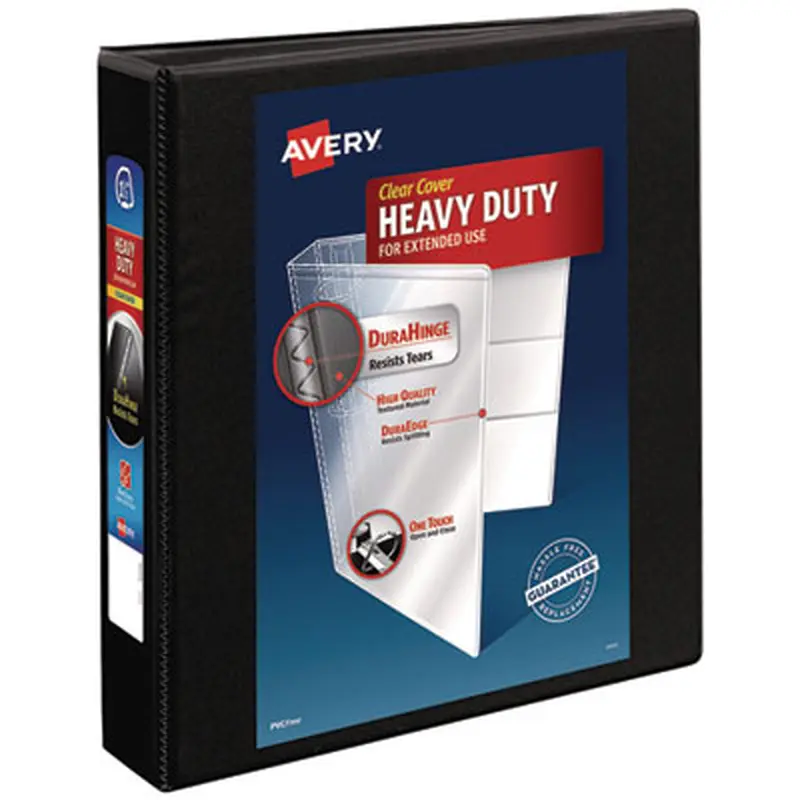 Heavy-Duty Non Stick View Binder with DuraHinge and Slant Rings, 3 Rings, 1.5" Capacity, 11 x 8.5, Black, (5400) - Binders | Avery