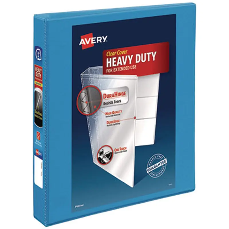 Heavy-Duty Non Stick View Binder with DuraHinge and Slant Rings, 3 Rings, 1" Capacity, 11 x 8.5, Light Blue, (5301) - Binders | Avery