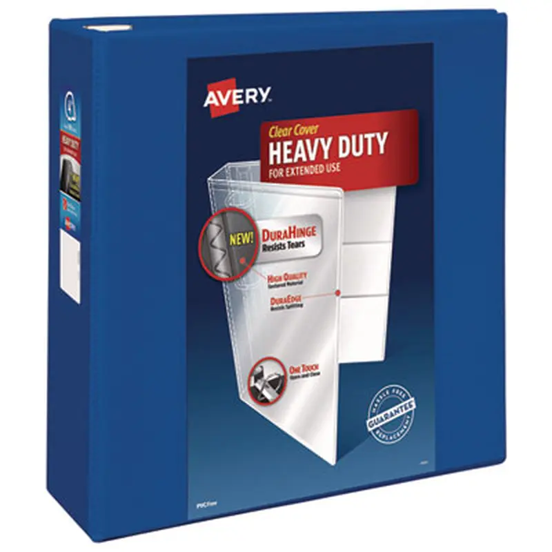 Heavy-Duty View Binder with DuraHinge and Locking One Touch EZD Rings, 3 Rings, 4" Capacity, 11 x 8.5, Pacific Blue - Binders | Avery