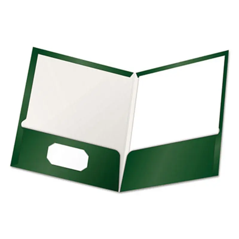 High Gloss Laminated Paperboard Folder, 100-Sheet Capacity, 11 x 8.5, Green, 25/Box - Pocket Folders | Oxford
