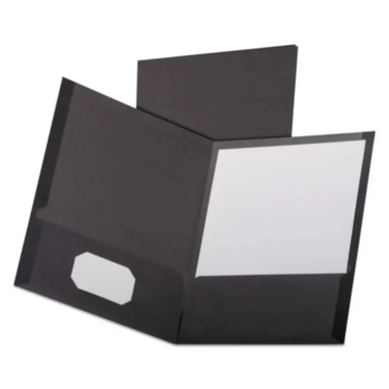 Linen Finish Twin Pocket Folders, 100-Sheet Capacity, 11 x 8.5, Black, 25/Box - Pocket Folders | Oxford