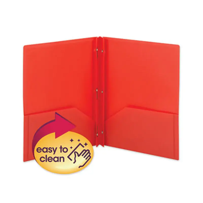 Poly Two-Pocket Folder with Fasteners, 180-Sheet Capacity, 11 x 8.5, Red, 25/Box - Pocket Folders | Smead