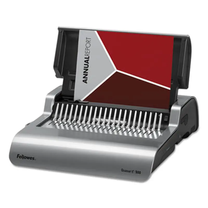 Quasar 500 Electric Comb Binding System, 500 Sheets, 16.88 x 15.38 x 5.13, Metallic Gray - Binding Machines | Fellowes