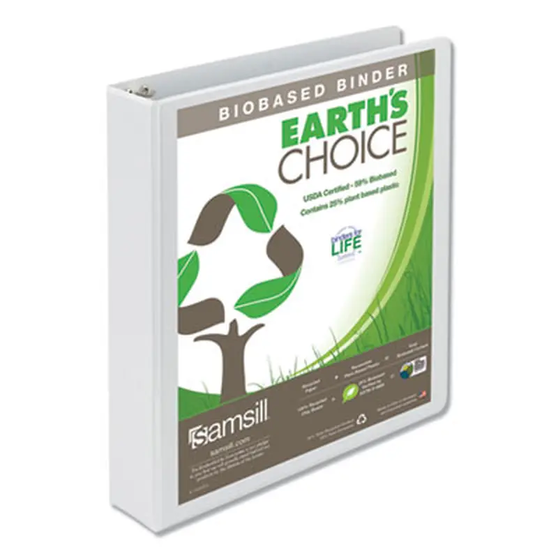 Earth's Choice Plant-Based Round Ring View Binder, 3 Rings, 1.5" Capacity, 11 x 8.5, White - Binders | Samsill