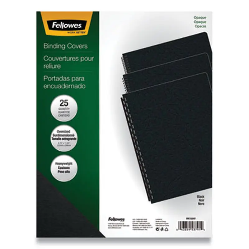 Futura Presentation Covers for Binding Systems, Plastic, Round Corners, 11.25 x 8.75, Matte Black, 25/Pack - Binding Systems Covers | Fellowes