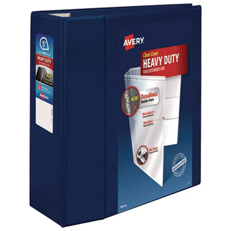 Heavy-Duty View Binder with DuraHinge and Locking One Touch EZD Rings, 3 Rings, 5" Capacity, 11 x 8.5, Navy Blue - Binders | Avery