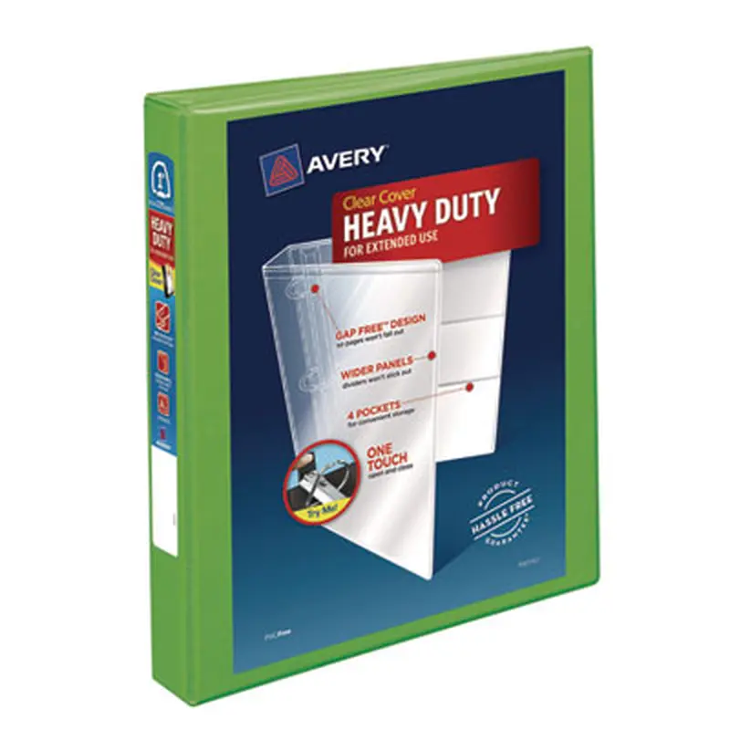 Heavy-Duty View Binder with DuraHinge and One Touch EZD Rings, 3 Rings, 1" Capacity, 11 x 8.5, Chartreuse - Binders | Avery