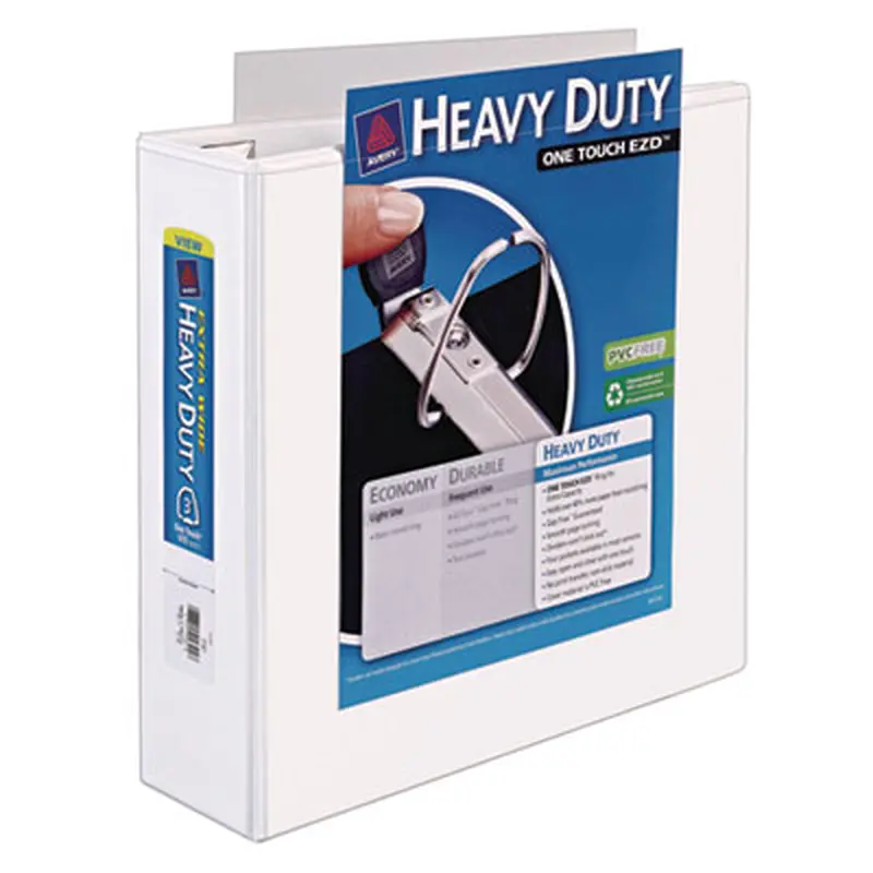 Heavy-Duty View Binder with DuraHinge, One Touch EZD Rings and Extra-Wide Cover, 3 Ring, 3" Capacity, 11 x 8.5, White, (1321) - Binders | Avery