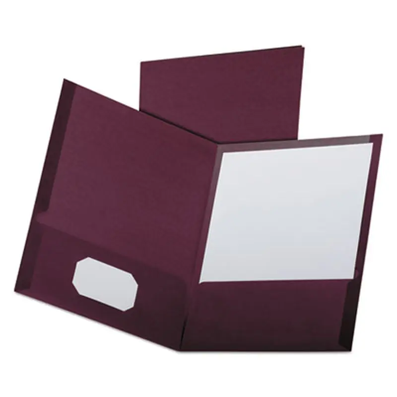 Linen Finish Twin Pocket Folders, 100-Sheet Capacity, 11 x 8.5, Burgundy, 25/Box - Pocket Folders | Oxford