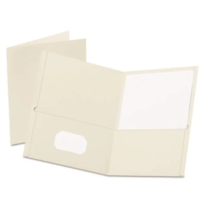 Twin-Pocket Folder, Embossed Leather Grain Paper, 0.5" Capacity, 11 x 8.5, White, 25/Box - Pocket Folders | Oxford