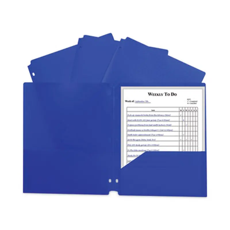 Two-Pocket Heavyweight Poly Portfolio Folder, 3-Hole Punch, 11 x 8.5, Blue, 25/Box - Pocket Folders | C-Line