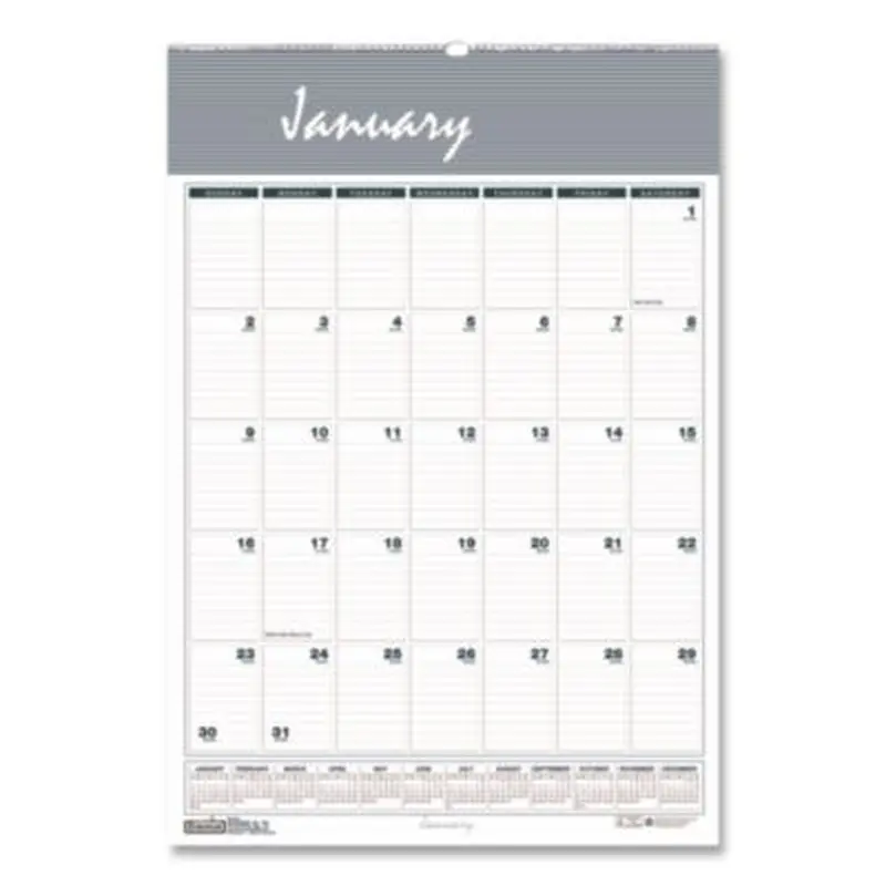 Bar Harbor Recycled Wirebound Monthly Wall Calendar, 12 x 17, White/Blue/Gray Sheets, 12-Month (Jan-Dec): 2026 - Wall Calendars | House of Doolittle
