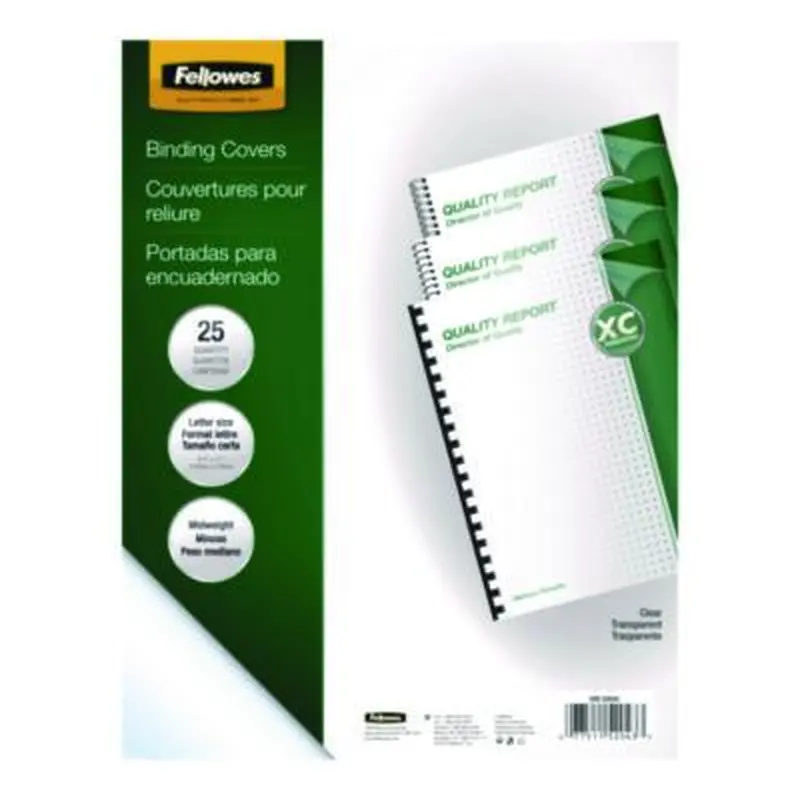Crystals Transparent Presentation Covers for Binding Systems, Plastic, Square Corners, 11 x 8.5, Gloss Clear, 25/Pack - Binding Systems Covers | Fellowes