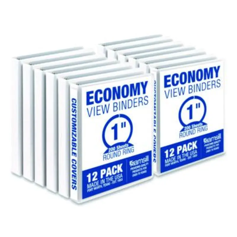 Economy Round Ring View Binders, 3 Rings, 1" Capacity, 11.5 x 8.5, White, 12/Carton - Binders | Samsill