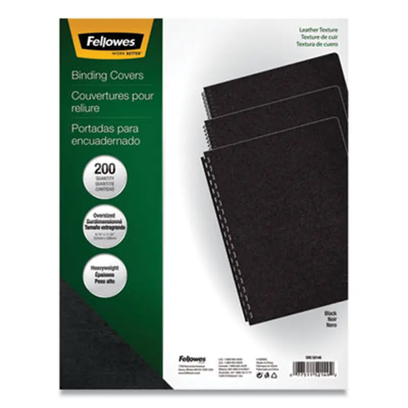 Executive Leather-Like Presentation Cover, Plastic, Round Corners, 11.25 x 8.75, Black, 200/Pack - Binding Systems Covers | Fellowes