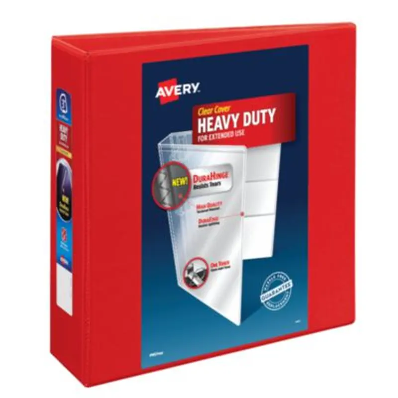 Heavy-Duty View Binder with DuraHinge and Locking One Touch EZD Rings, 3 Rings, 3" Capacity, 11 x 8.5, Red, 4/Carton - Binders | Avery