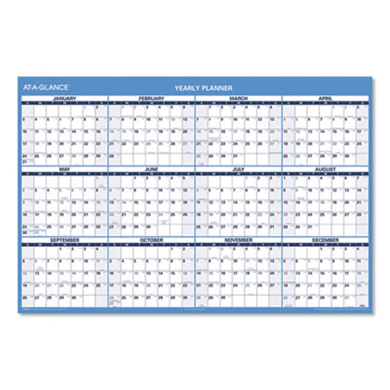 Horizontal Reversible/Erasable Wall Planner, 48 x 32, White/Blue Sheets, 12-Month (Jan to Dec): 2026 - Wall Calendars | AT-A-GLANCE