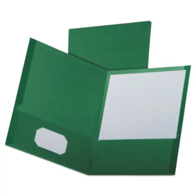 Linen Finish Twin Pocket Folders, 100-Sheet Capacity, 11 x 8.5, Hunter Green, 25/Box - Pocket Folders | Oxford
