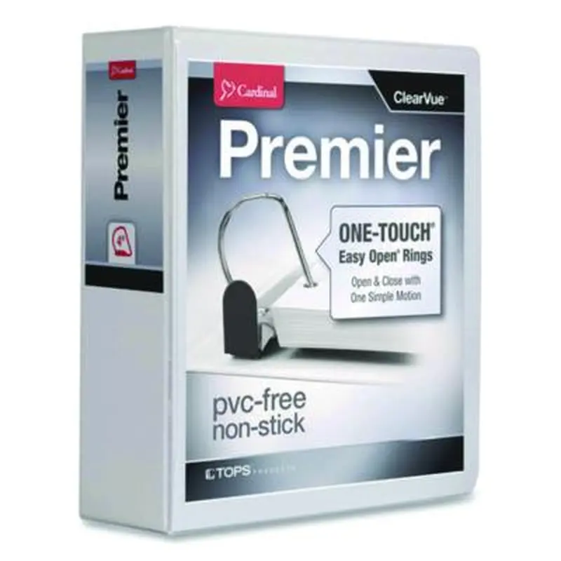 Premier Easy Open ClearVue Locking Slant-D Ring Binder, 3 Rings, 4" Capacity, 11 x 8.5, White - Binders | Cardinal