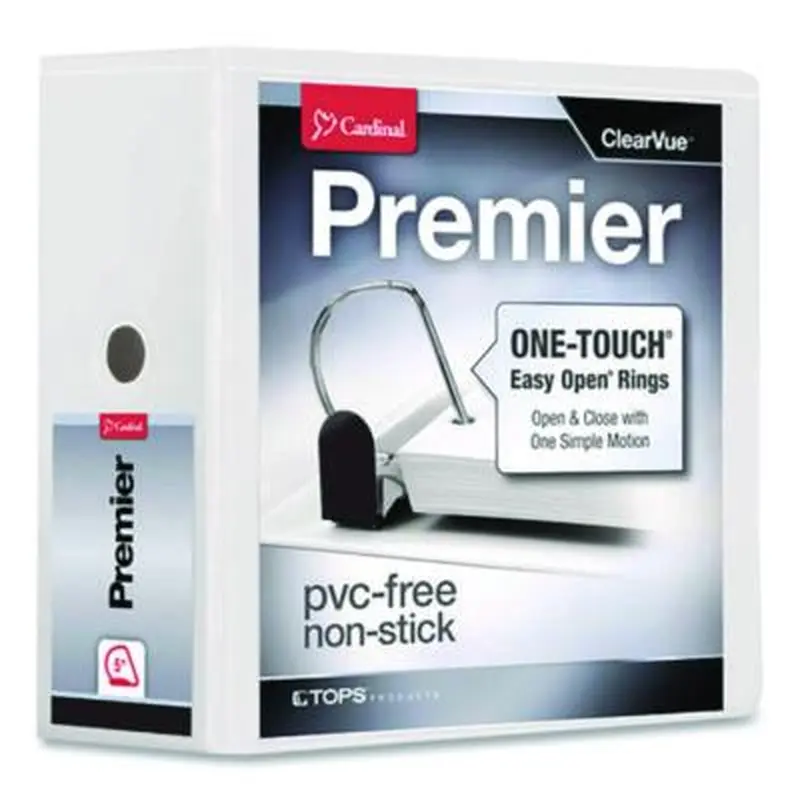 Premier Easy Open ClearVue Locking Slant-D Ring Binder, 3 Rings, 5" Capacity, 11 x 8.5, White - Binders | Cardinal